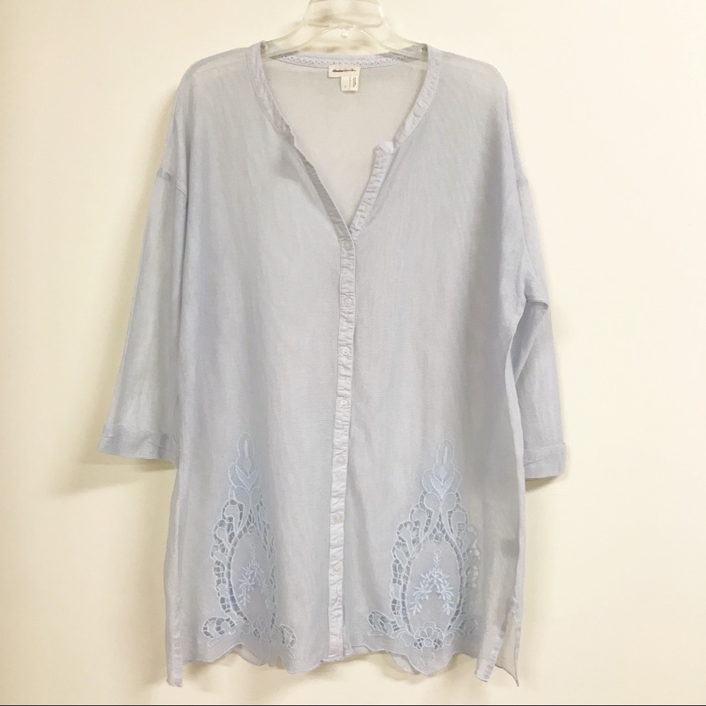 Anthropologie Meadow Rue Blue Cutwork Tunic
